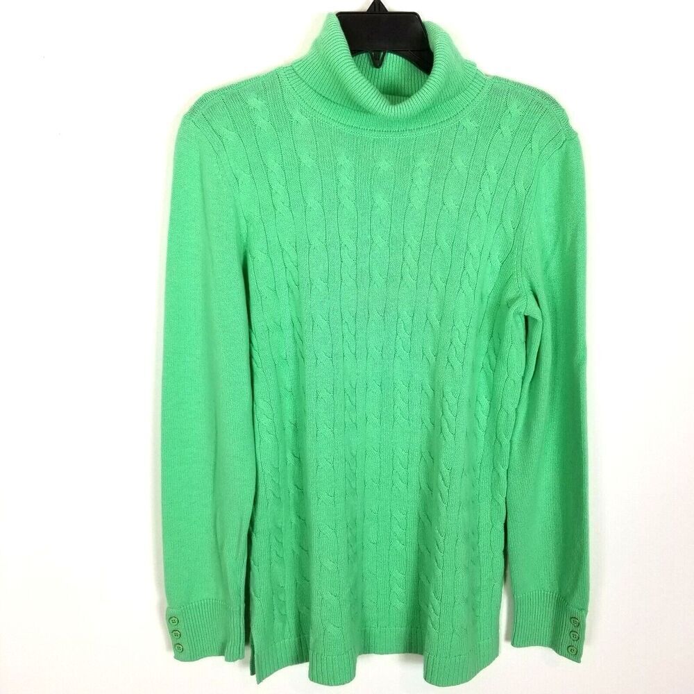 Talbots Women Turtleneck Pullover Sweater Size M Green Lambswool Preppy